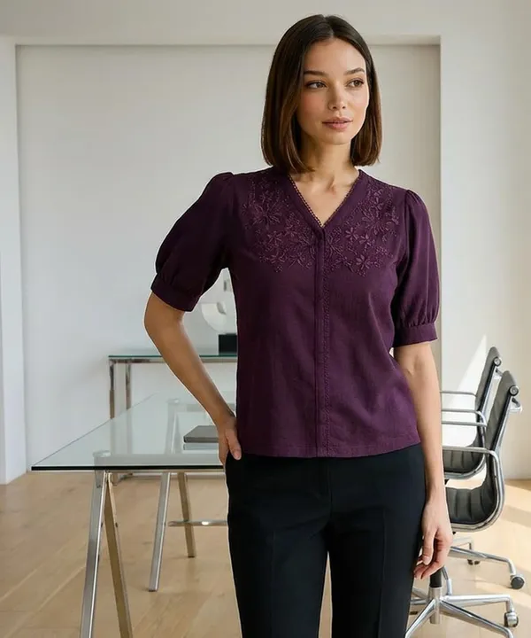 Women_Cotton_Blend_V_Neck_Tunic_Top