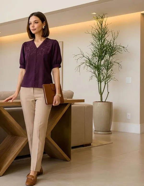 Women_Cotton_Blend_V_Neck_Tunic_Top