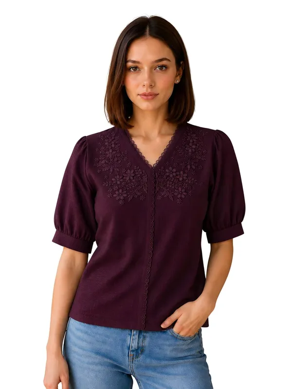 Women_Cotton_Blend_V_Neck_Tunic_Top