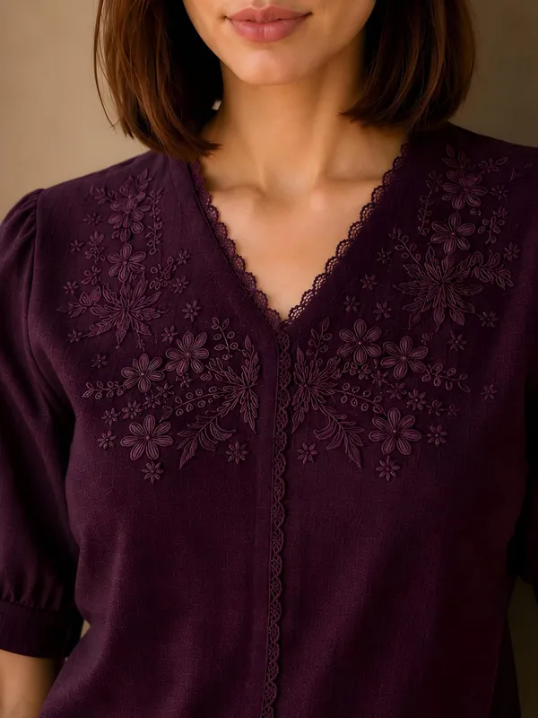 Women_Cotton_Blend_V_Neck_Tunic_Top