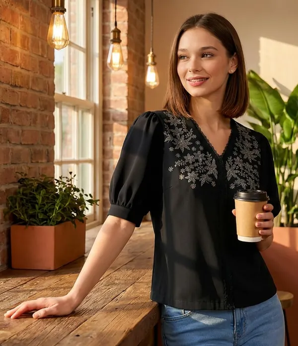 Women_Cotton_Blend_V_Neck_Tunic_Top
