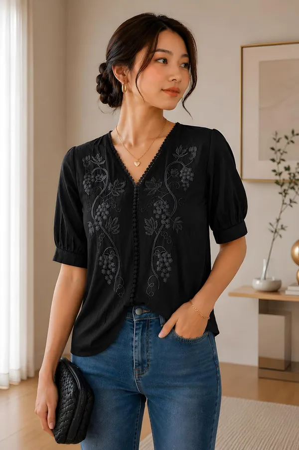 Womens_Cotton_Blend_V_Neck_Tunic_Top