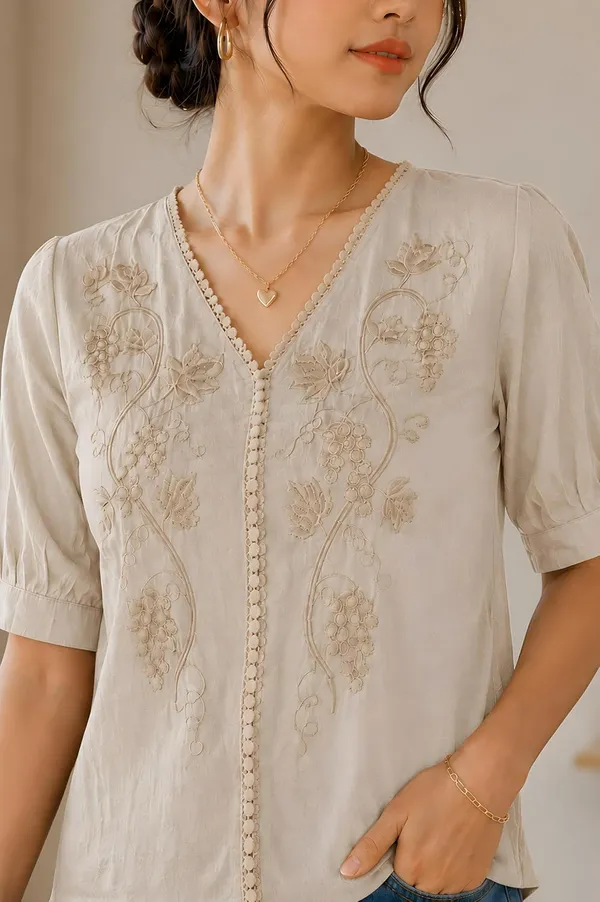 Women_Embroidered_V_Neck_Cotton_Blend_Tunic_Top