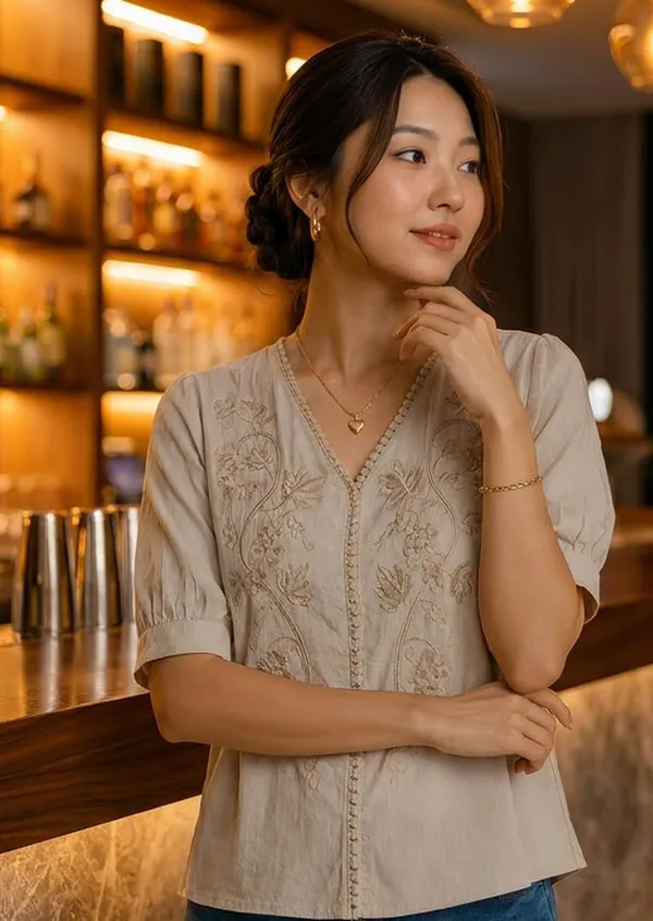 Women_Embroidered_V_Neck_Cotton_Blend_Tunic_Top
