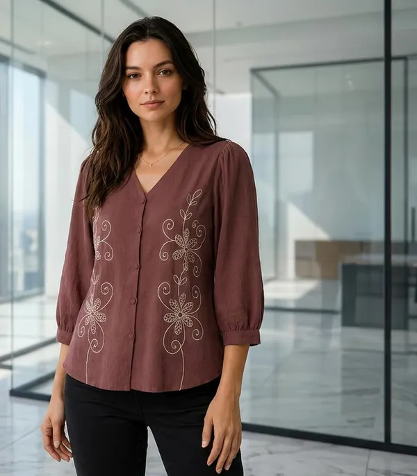 Women_Cotton_Blend_V_Neck_Tunic_Top