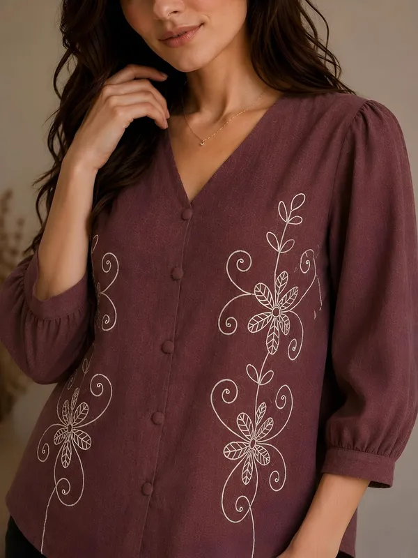 Women_Cotton_Blend_V_Neck_Tunic_Top