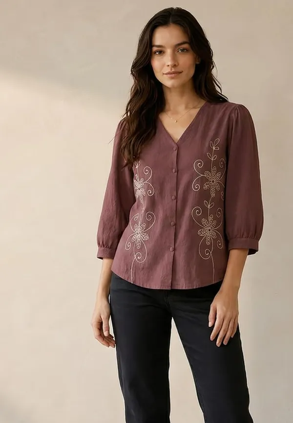 Women_Cotton_Blend_V_Neck_Tunic_Top