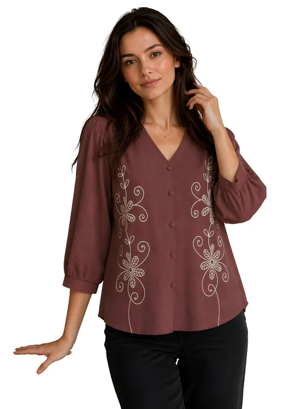 Women_Cotton_Blend_V_Neck_Tunic_Top
