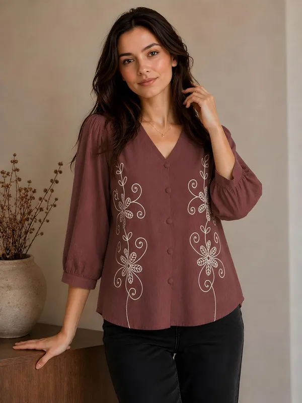 Women_Cotton_Blend_V_Neck_Tunic_Top