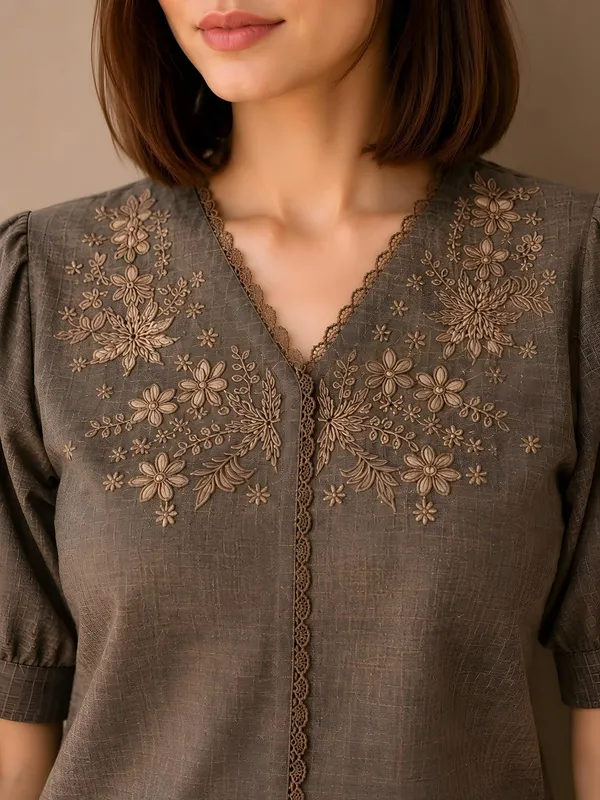 Women_Cotton_Blend_V_Neck_Tunic_Top