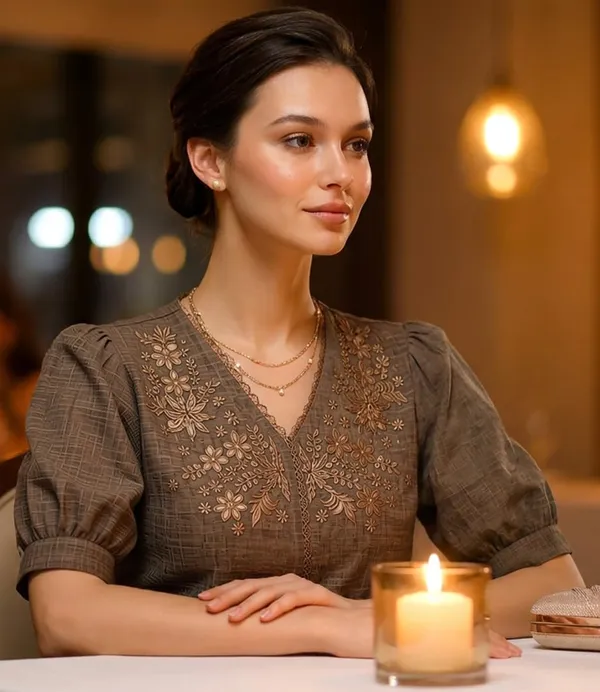 Women_Cotton_Blend_V_Neck_Tunic_Top