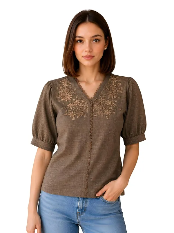 Women_Cotton_Blend_V_Neck_Tunic_Top