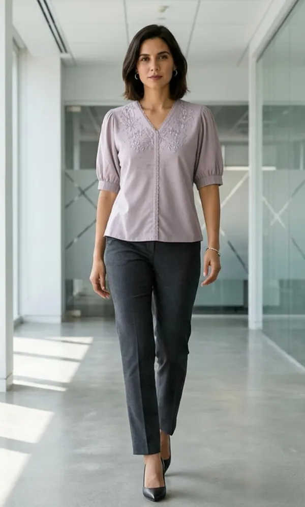 Women_Cotton_Blend_V_Neck_Tunic_Top