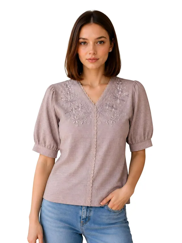 Women_Cotton_Blend_V_Neck_Tunic_Top