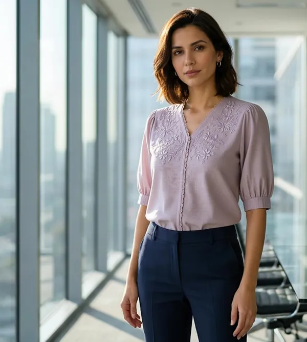 Women_Cotton_Blend_V_Neck_Tunic_Top