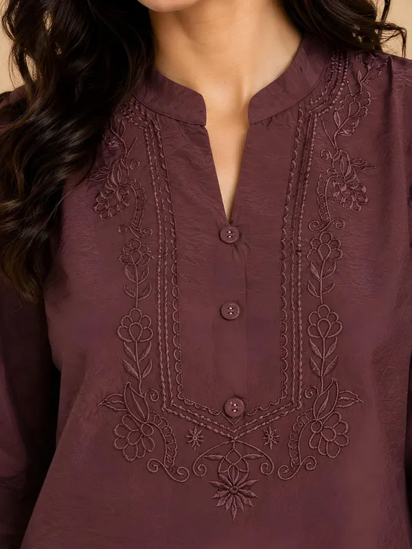 Women_Cotton_Blend_Mandarin_Collar_Tunic_Top