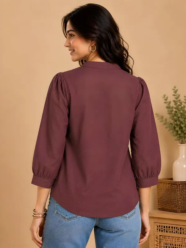 Women_Cotton_Blend_Mandarin_Collar_Tunic_Top