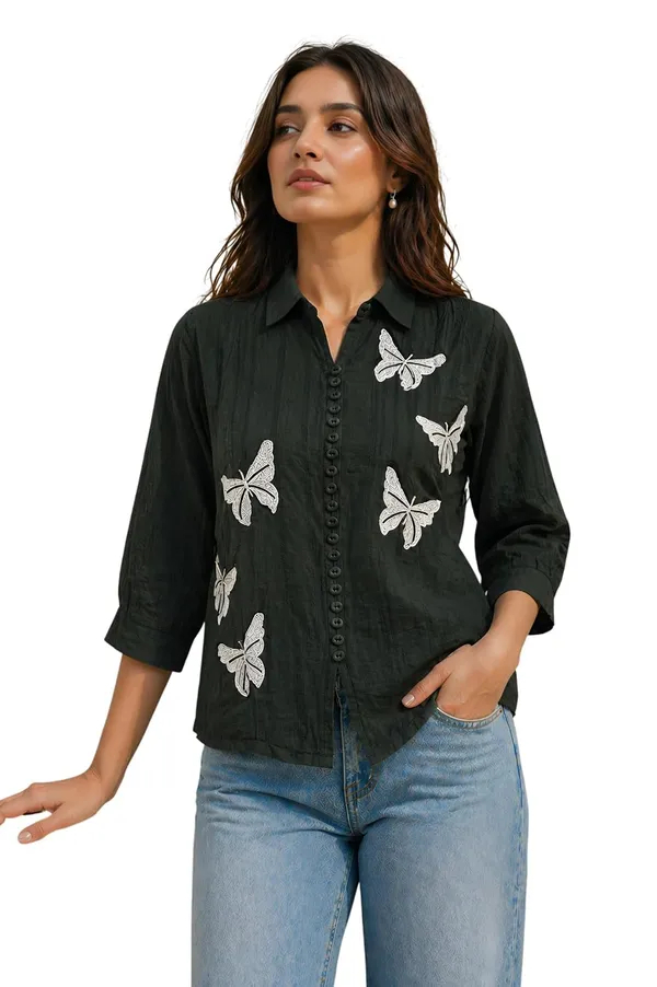 Womens_Embroidered_Cotton_Blend_Button_Down_Top