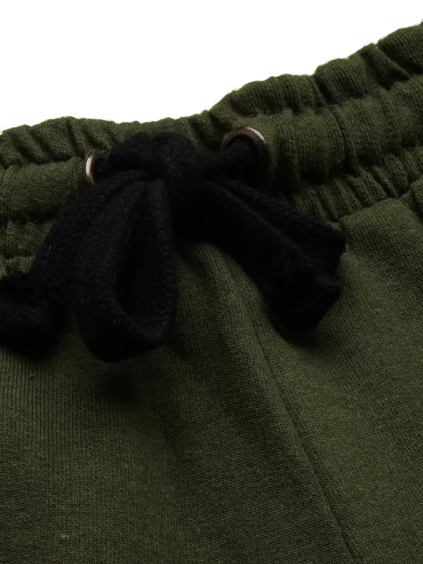 Olive_Green_And_Orange_Cotton_Blend_Elasticated_Waist_Shorts_For_Women