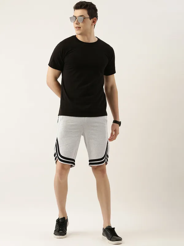 Black_And_White_Cotton_Blend_Drawstring_Shorts_For_Men