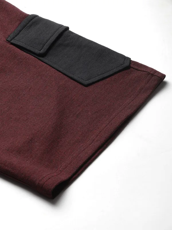 Maroon_And_Black_Cotton_Blend_Contrast_Trim_Shorts_For_Men
