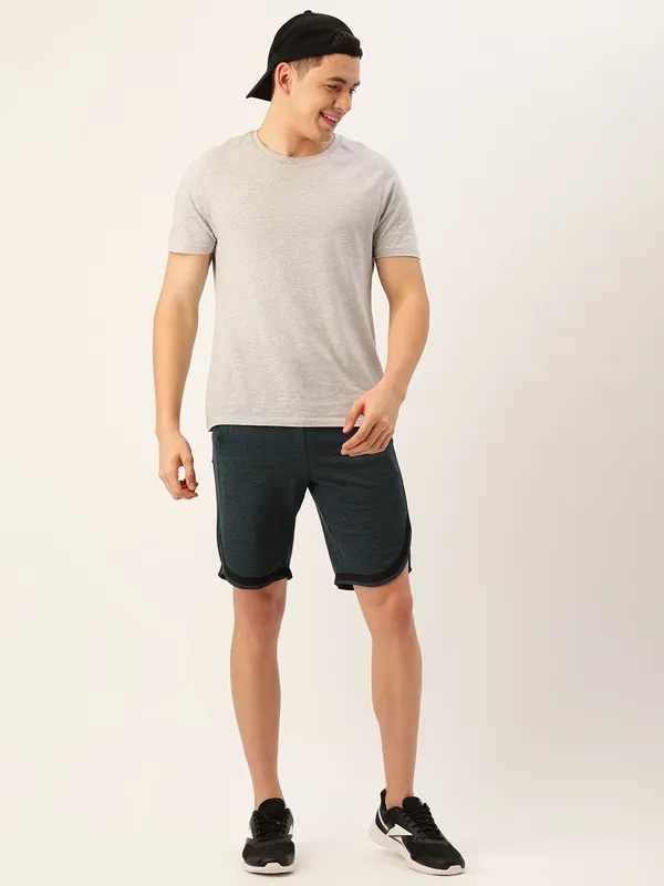 Teal_Cotton_Blend_Slim_Fit_Drawstring_Shorts_For_Men