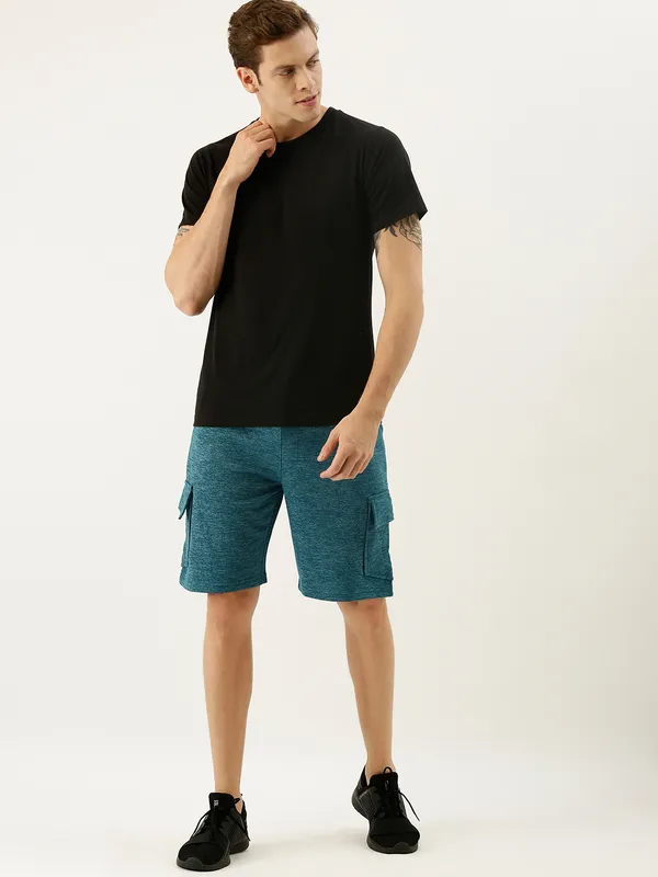Teal_Green_Cotton_Blend_Cargo_Shorts_For_Men