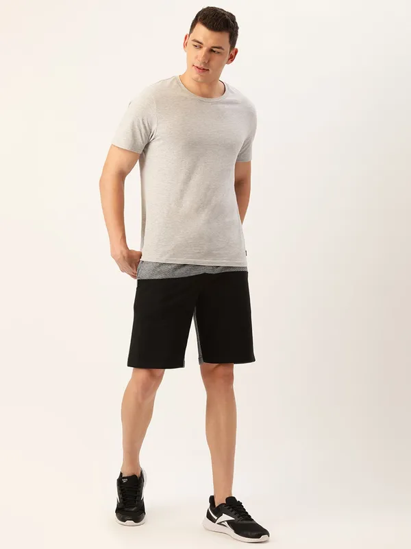 Grey_And_Black_Cotton_Blend_Elasticated_Waist_Shorts_For_Men