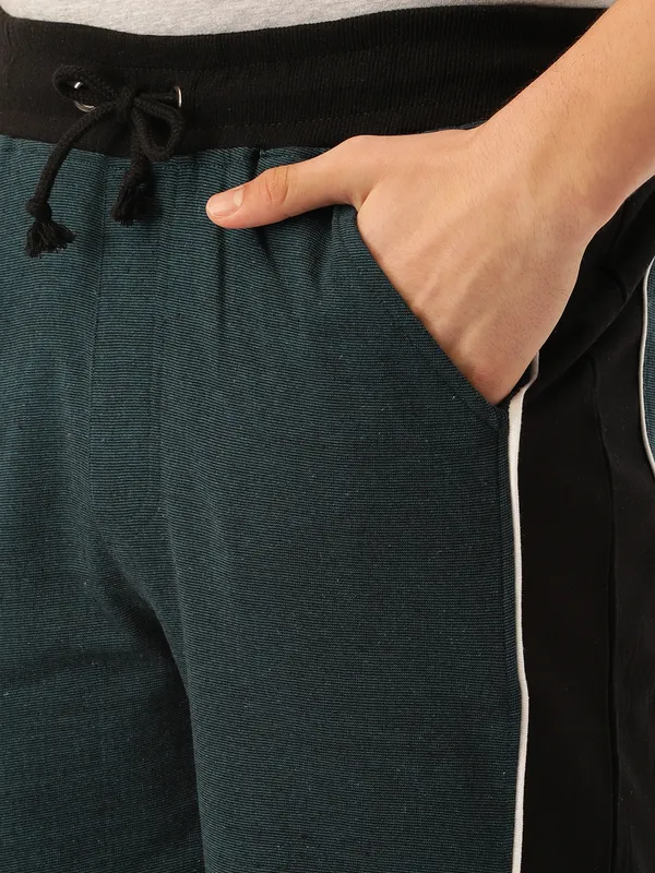 Dark_Teal_And_Black_Layered_Cotton_Blend_Sports_Shorts_For_Men