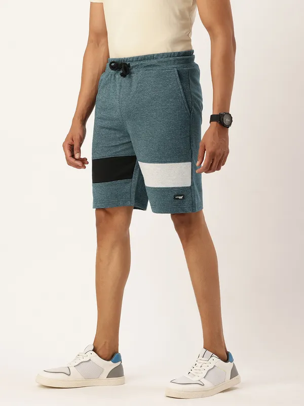 Teal_Blue_Cotton_Blend_Striped_Sports_Shorts_For_Men