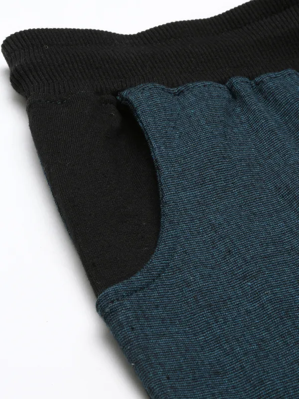Teal_And_Black_Cotton_Blend_Drawstring_Shorts_For_Men