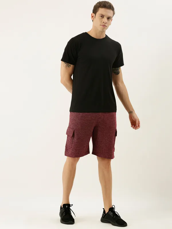 Maroon_Heathered_Cotton_Blend_Cargo_Shorts_For_Men