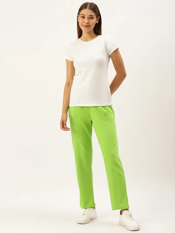 Neon_Green_Cotton_Blend_Elasticated_Shorts_For_Women