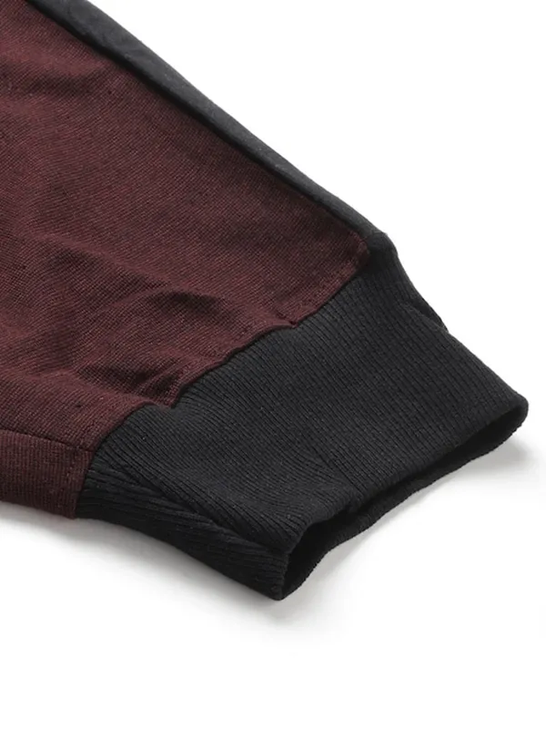 Maroon_And_Black_Cotton_Blend_Cropped_Joggers_For_Men