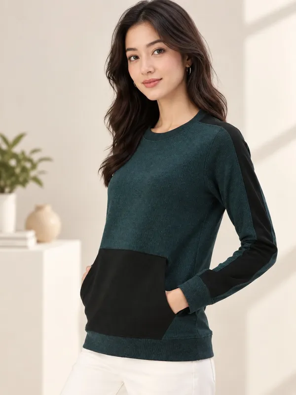 Teal_Knit_Crew_Neck_Sweatshirt_for_Women