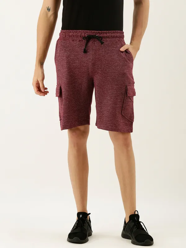 Maroon_Heathered_Cotton_Blend_Cargo_Shorts_For_Men