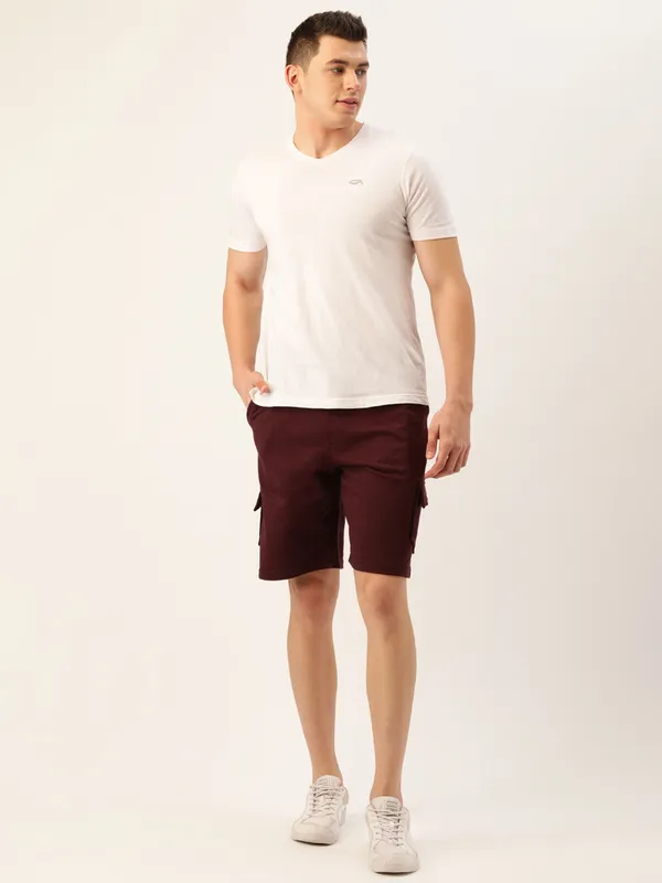 Maroon_Cotton_Blend_Drawstring_Cargo_Shorts_For_Men