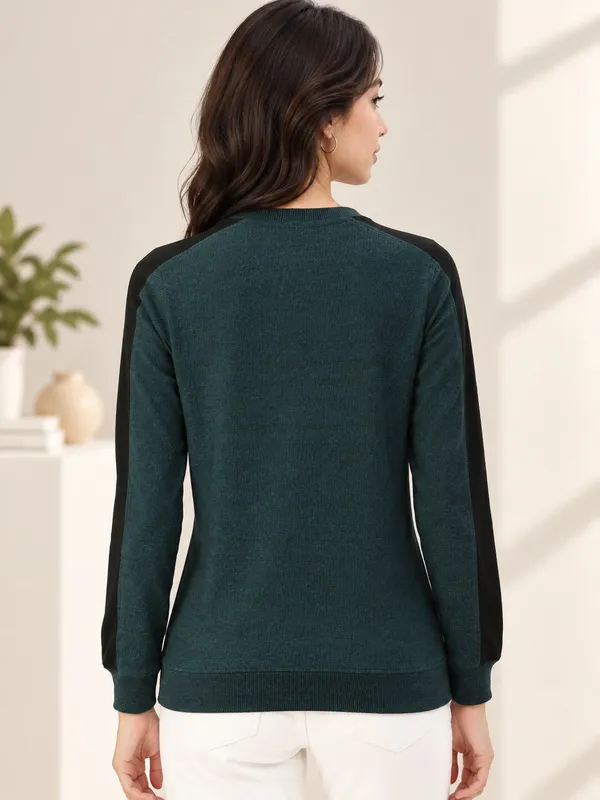 Teal_Knit_Crew_Neck_Sweatshirt_for_Women