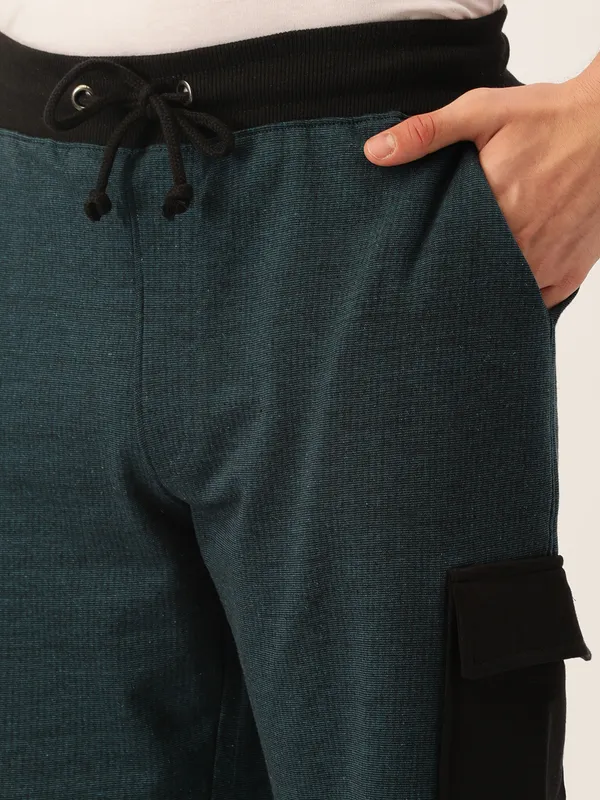 Teal_Cotton_Blend_Elasticated_Casual_Shorts_For_Men