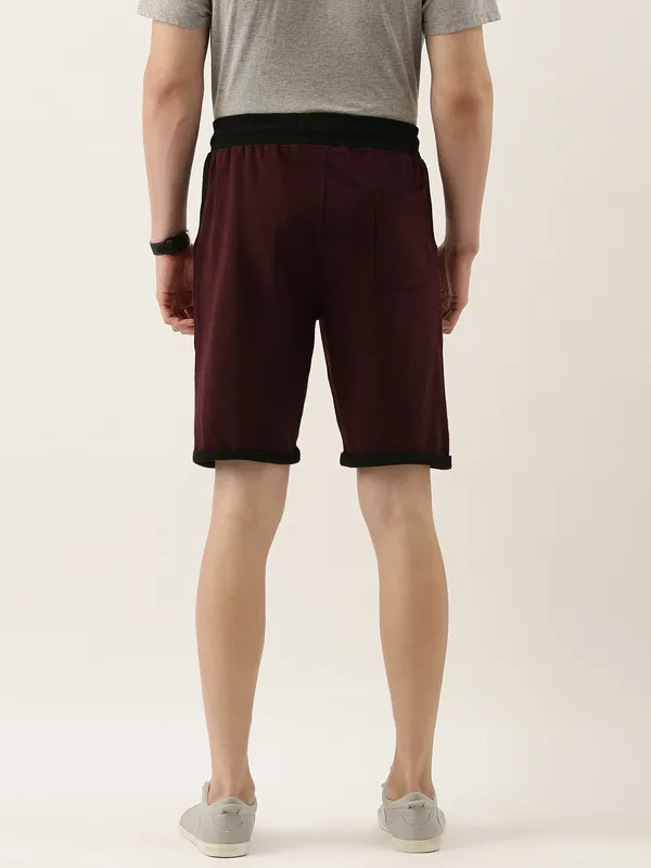 Maroon_And_Black_Knit_Contrast_Trim_Shorts_For_Men