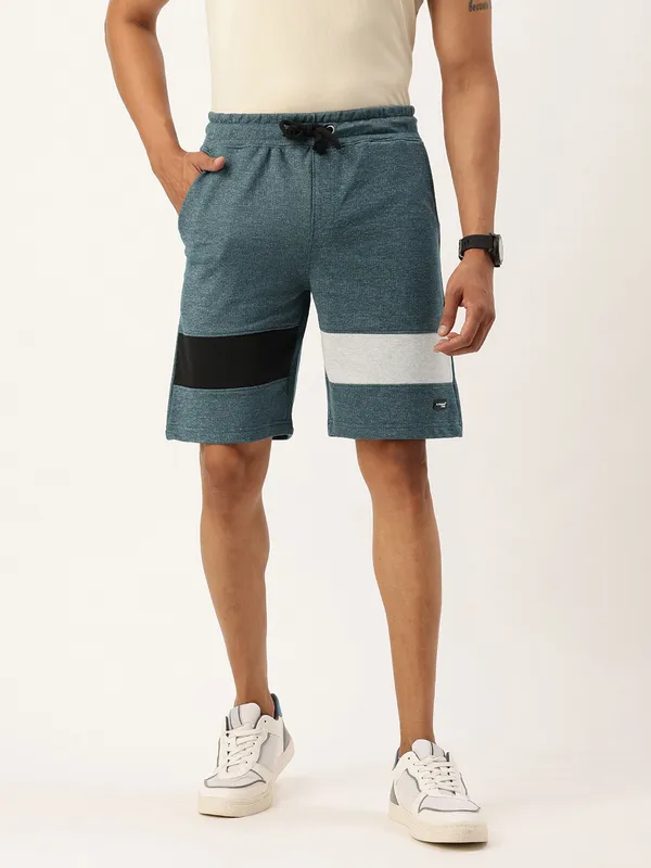 Teal_Blue_Cotton_Blend_Striped_Sports_Shorts_For_Men