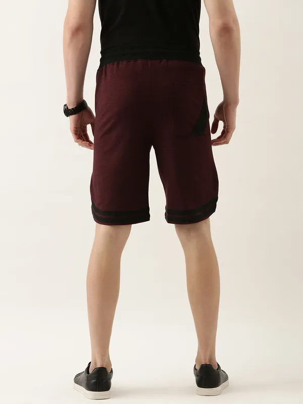 Maroon_Textured_Knit_Black_Contrast_Trim_Shorts_For_Men