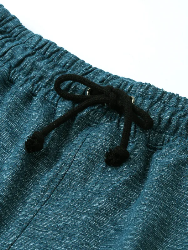 Teal_Green_Cotton_Blend_Cargo_Shorts_For_Men