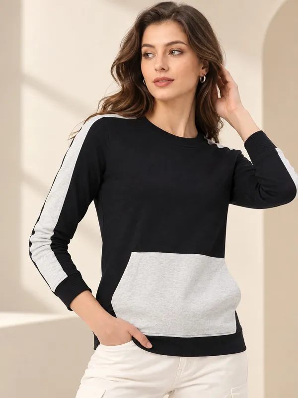 Black_Contrast_Panel_Crew_Neck_Sweatshirt_for_Women