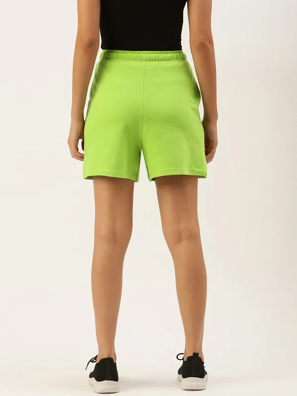 Neon_Green_Cotton_Blend_Drawstring_Shorts_For_Women