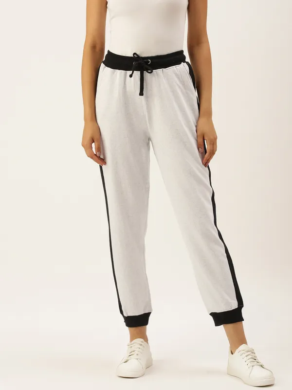 White_Cotton_Blend_Contrast_Trim_Joggers_For_Women