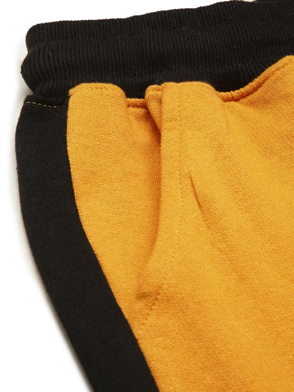 Mustard_Yellow_And_Black_Panel_Cotton_Blend_Joggers_For_Women