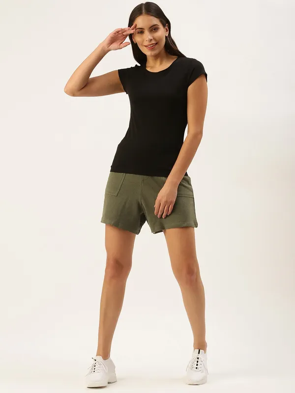 Olive_Green_Cotton_Blend_Relaxed_Fit_Drawstring_Shorts_For_Women