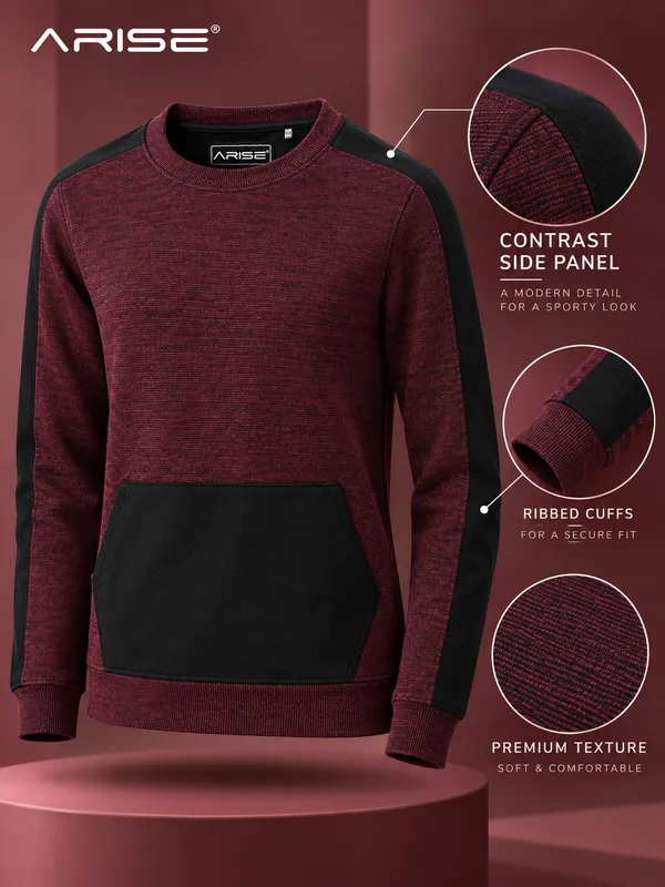 Burgundy_Contrast_Panel_Crew_Neck_Sweatshirt_for_Men_And_Women
