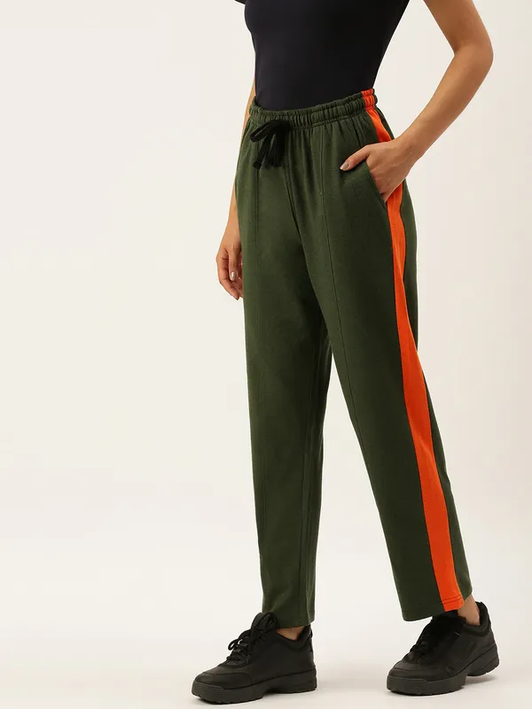 Olive_Green_Knit_Side_Stripe_Track_Pants_For_Women